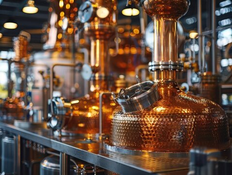 Craft distillery tours with rich brews, dynamic and inviting, Culinary, Warm tones, Photograph, Artisanal drinks