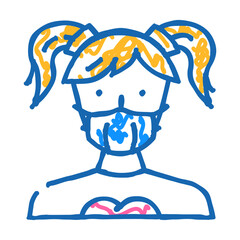 kid girl medical mask doodle icon sketch vector. kid girl medical mask sign. isolated symbol illustration