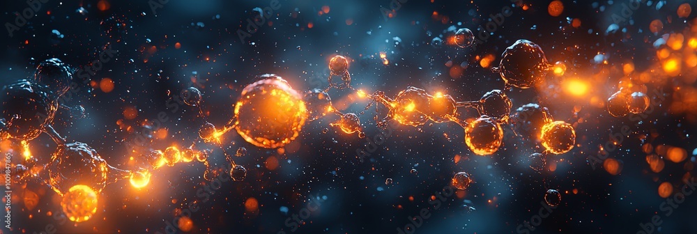 Wall mural an artistic representation of a network of illuminated molecules floating through a cosmic space, ev