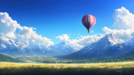 Obraz premium Hot Air Balloon Over Majestic Mountain Range