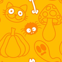 Halloween cute pumpkins seamless monsters pattern for wrapping paper and fabric