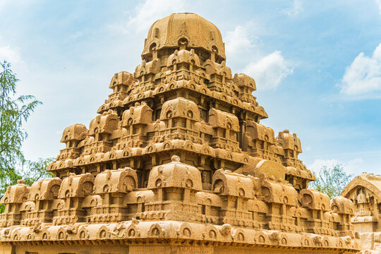 Historique Pancha rathas &agrave; Mahabalipuram avec meilleur Art &agrave; sud de l'inde 