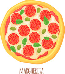 Margherita pizza cartoon icon. Italian baked food