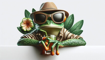 Fototapeta premium Cool Frog with Sunglasses and Drink