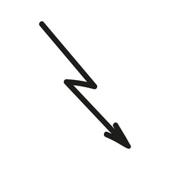 Angular arrow in lightning shape doodle. Hand drawn element for navigation and presentations.