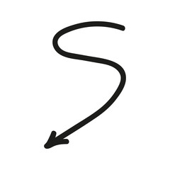 Twisted line arrow doodle. Hand drawn element for navigation and presentations.