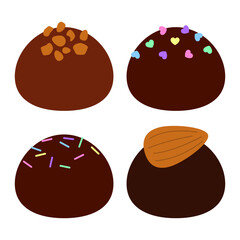 Mix of chocolate candies. Set of chocolate candies. Assortment of chocolate candies sweets