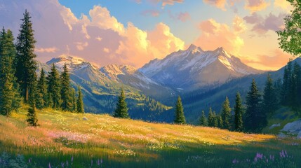Mountain Meadow at Sunset