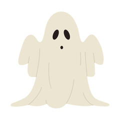 Obraz premium Spooky ghost character. Emotional Halloween phantom. Frightening creature. Vector flat illustration isolated on white background