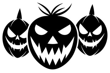 Scary Monster Faces Set. Jack O Lantern Face Halloween Pumpkin Icon Collection. Simple Creepy Horror Illustrations.