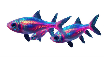 Colorful Neon Fishes isolated on Transparent Background PNG