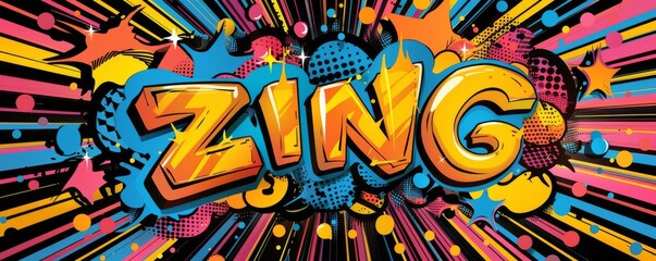 Energetic pop art background with "ZING" inside. Comic book elements, Bold patterns, Bright vector