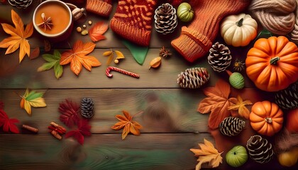 Discover cozy autumn essentials featuring sweaters, pumpkins, and warm drinks for a stylish seasonal vibe. Generative AI