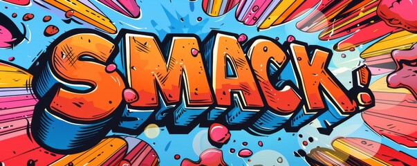 Playful pop art background featuring "SMACK." Retro elements, Comic book style, Bright vector