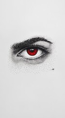 Human Red Eye Drawing in Black and White with Intense Shadows photo