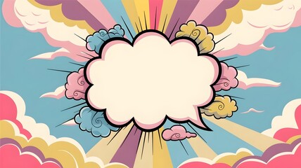 Illustration of empty speech bubble with pastel clouds inside