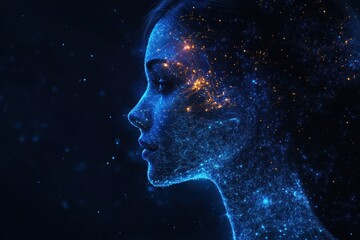 Digital Portrait of a Woman Made of Light