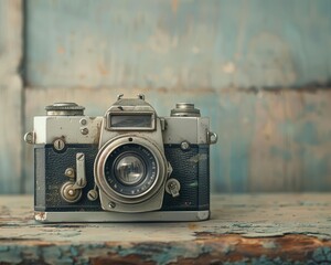 Retro camera on a rustic table, nostalgic and intricate, Urban, Soft tones, Photograph, Photography heritage