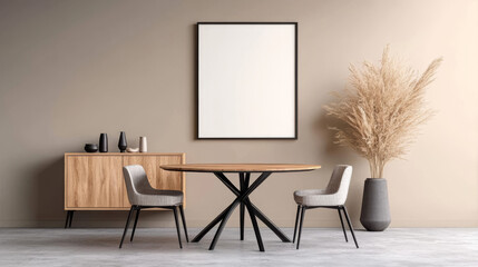 Minimalist dining room with wood table and chairs