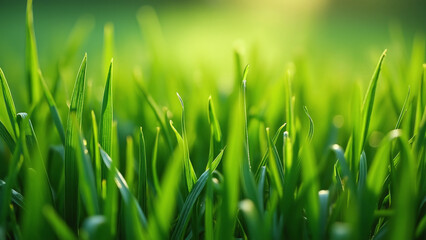 Sunlit Green Grass Close-Up