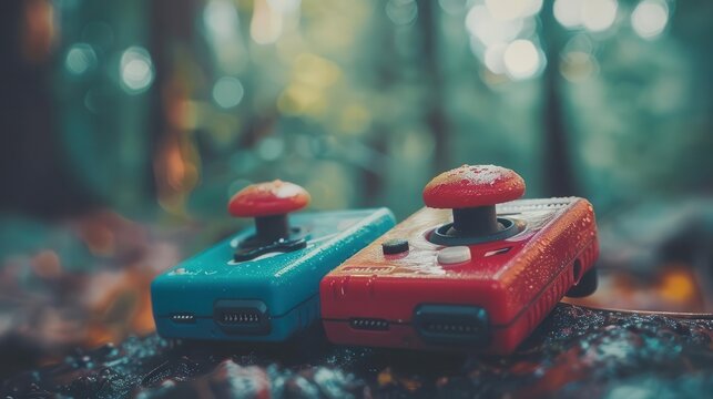 Retro video games with nostalgic designs, playful and dynamic, Urban, Soft tones, Photograph, Childhood memory