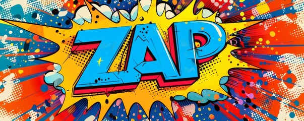 Colorful pop art background with "ZAP" inside. Comic book elements, Dynamic visuals, Bright vector