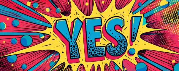 Fun pop art background with "YES!" text. Comic book style, Bold graphics, Bright vector
