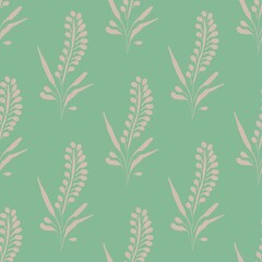Seamless abstract botanical pattern. Simple background with pink, green texture. Digital brush strokes. Flowers. Design for textile fabrics, wrapping paper, background, wallpaper, cover.