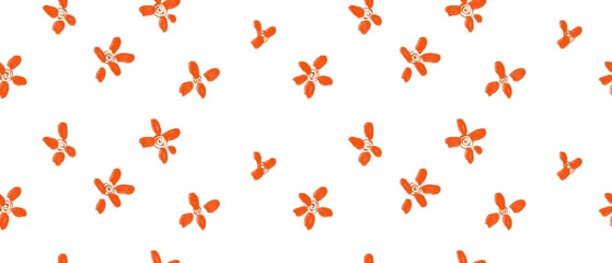 Seamless abstract floral pattern. Orange ethnic elements on white background. Meanders, flowers. Design for textile fabrics, wrapping paper, background, wallpaper, cover.