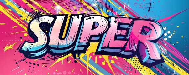Exciting pop art background with "SUPER" text. Comic style, Colorful patterns, Energetic vector