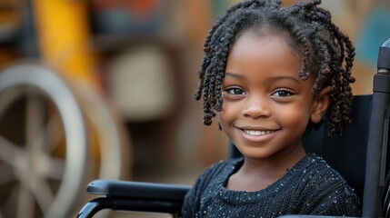 black smiling kid in a wheelchair