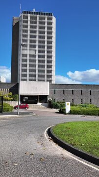 Basingstoke Hampshire England. 01.10.2024. Video, Drive by the tall building occupied as the headquaters of the AA in the business district of Basingstoke UK.