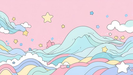 Pastel Wave Background with Stars