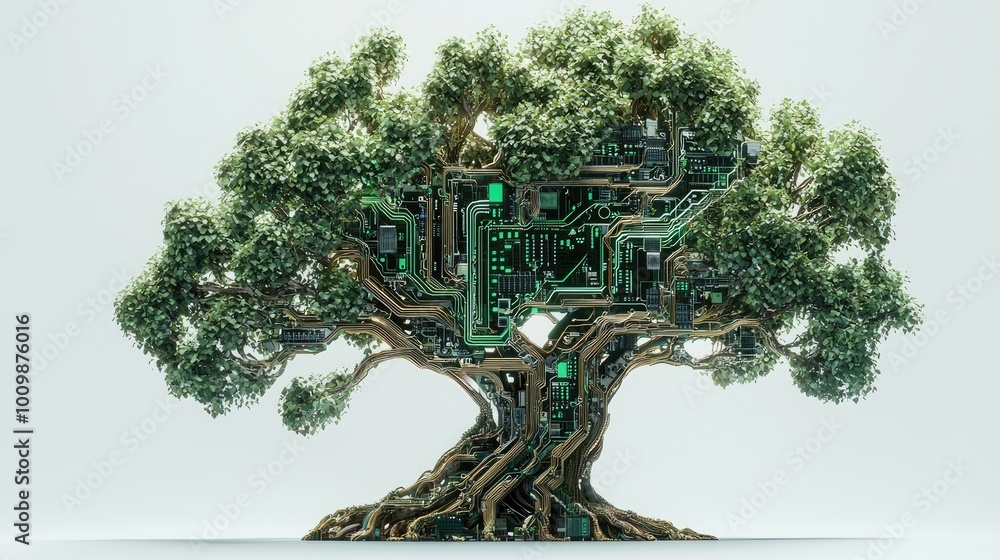 Aufkleber a tree with a complex circuit board as its trunk