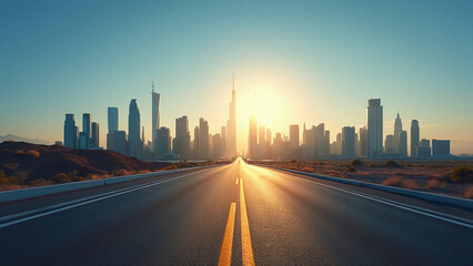 Fototapeta premium City Skyline at Sunrise with Dramatic Shadows