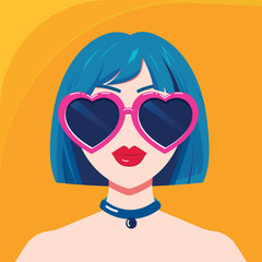 Young smiling girl with heart-shaped glasses. Nice girl