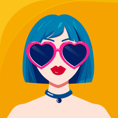 Young smiling girl with heart-shaped glasses. Nice girl