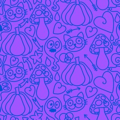 Halloween cute pumpkins seamless monsters pattern for wrapping paper and fabric