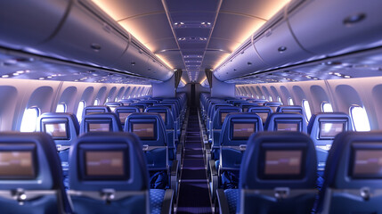Naklejka premium The Spacious Feel of an Empty Economy Class Airplane Cabin