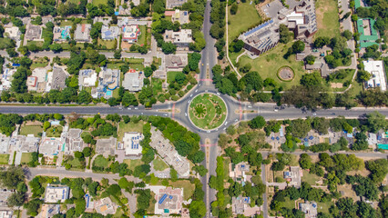 Aerial view of chandigarh city and sukhna chowk in Punjab is a planned Indian city. 