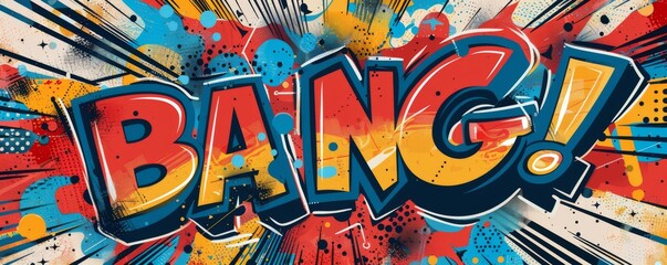 Abstract pop art background featuring "BANG!" Bold patterns, Dynamic visuals, Vibrant vector