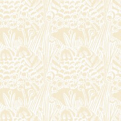 Obraz premium Modern white on cream lace effect wedding background texture. Soft tonal linen openwork block print with subtle hand drawn lattice damask printed fabric backdrop. 