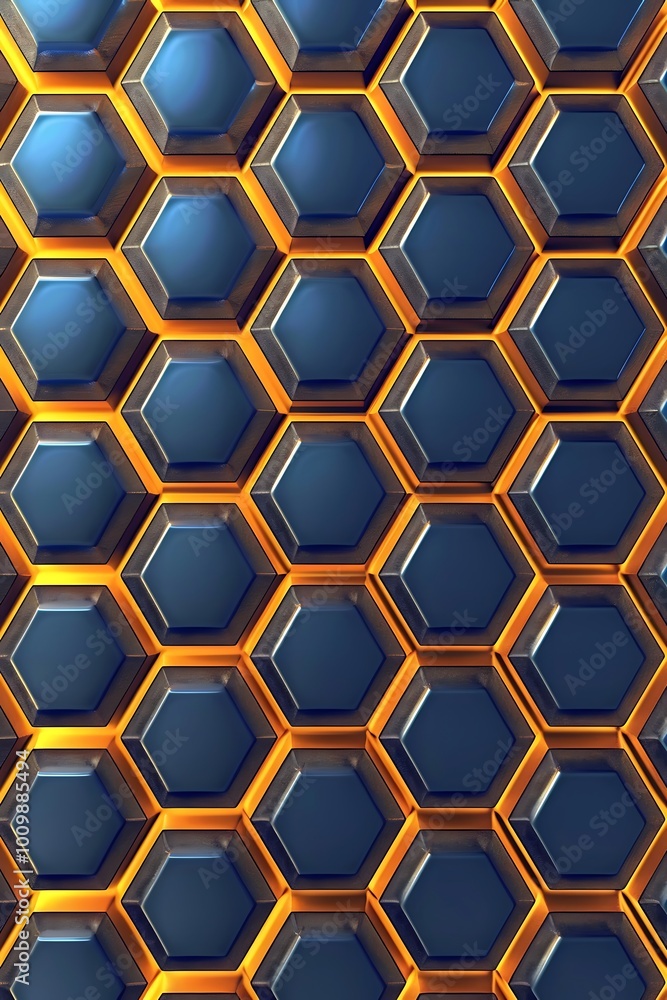 Poster dynamic blue abstract background featuring interconnected hexagons, evoking a sense of modern techno