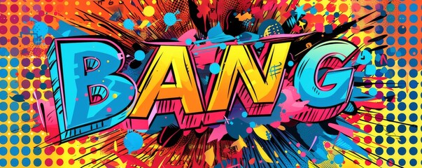 Colorful pop art background with "BANG" inside. Bold patterns, Comic book elements, Bright vector
