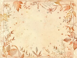 A delicate floral border with pastel-colored flowers, leaves, and branches frames a light beige background. The design includes subtle stars and watercolor splashes, creating an elegant and whimsical 