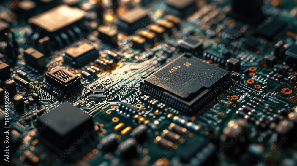 Poster close-up of a circuit board with a microchip