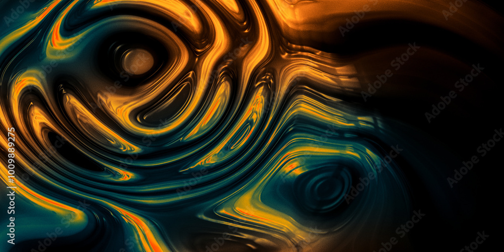 Poster abstract swirling background in green and orange hues, create a mesmerizing effect of flowing, smoot