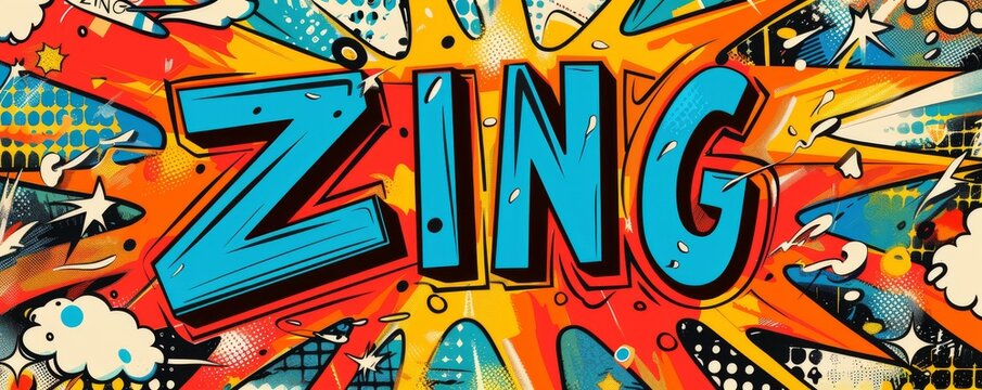 Energetic pop art background with "ZING" inside. Comic book elements, Bold patterns, Bright vector