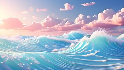 Ocean Waves with Pink Clouds and Sunset