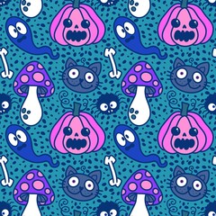 Halloween cute pumpkins seamless monsters pattern for wrapping paper and fabric